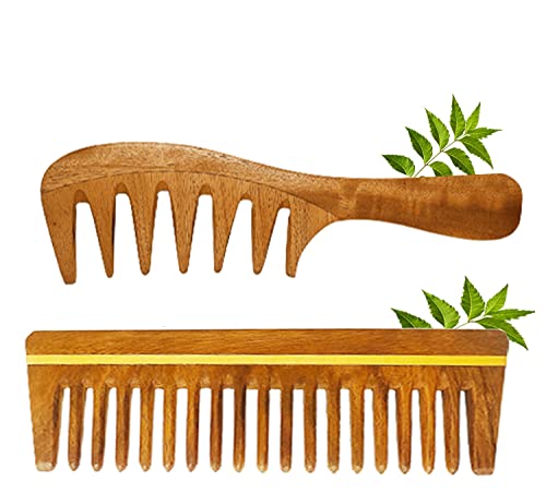 Neem Holzkamm für Frauen, Haarwachstum, Entwirrung, Anti-Schuppen, Kopfhautmassage, breite Zähne, Neemholz, breiter Zahnkamm für lockiges Haar von Rufiys