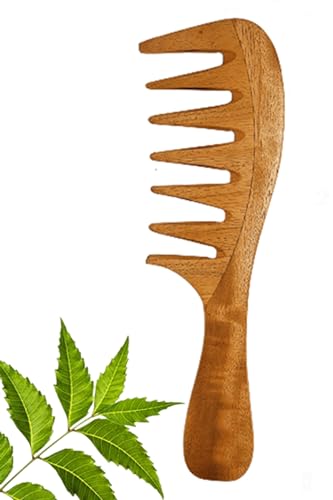 Rufiys Breiter Zahnkamm aus Neemholz für lockiges Haar für Frauen, Holzhaarwachstum, Entwirren und Anti-Schuppen Rufiys Breiter Zahnkamm aus Neemholz für lockiges Haar für Frauen, Holzhaarwachstum, Entwirren und Anti-Schuppen von Rufiys