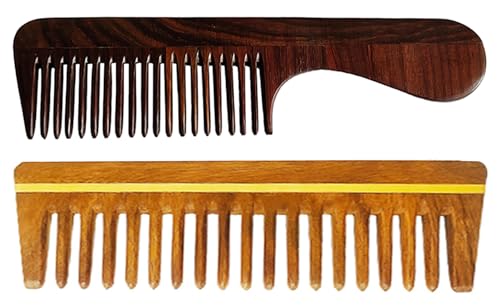 Rufiys Rosenholzkamm für Damen und Herren, Holzgriff Kamm zum Entwirren der Kopfhaut, Massage und Styling (Kombipack) von Rufiys