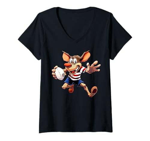 Damen Mäuse Rugby T-Shirt mit V-Ausschnitt Damen Mäuse Rugby T-Shirt mit V-Ausschnitt von Rugby Animals