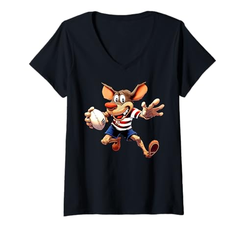 Damen Mäuse Rugbyspieler T-Shirt mit V-Ausschnitt Damen Mäuse Rugbyspieler T-Shirt mit V-Ausschnitt von Rugby Animals