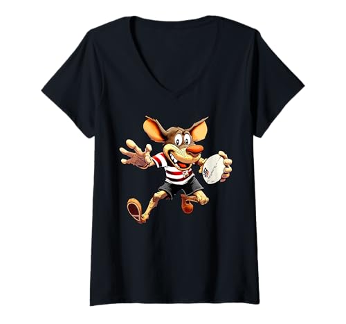 Damen Maus Rugbyspieler T-Shirt mit V-Ausschnitt Damen Maus Rugbyspieler T-Shirt mit V-Ausschnitt von Rugby Animals