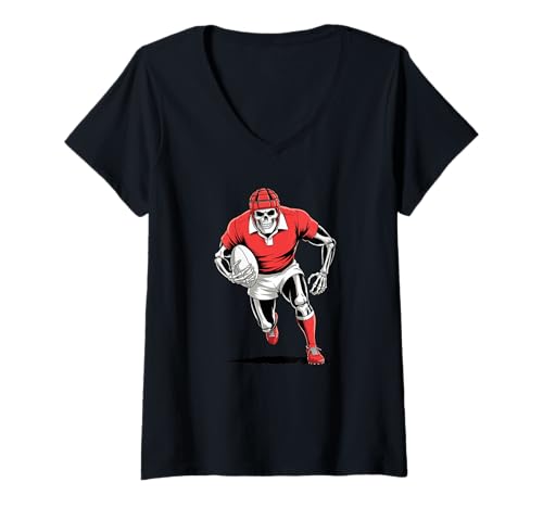 Damen Halloween Skelett Rugbyball Rugger T-Shirt mit V-Ausschnitt Damen Halloween Skelett Rugbyball Rugger T-Shirt mit V-Ausschnitt von Rugby Gift For A Rugby Player