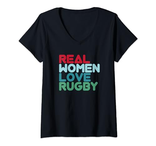 Damen Rugby Verein Real Women Love Rugby Spruch T-Shirt mit V-Ausschnitt von Rugby Meisterschaft Rugby Spieler Rugby Trainer