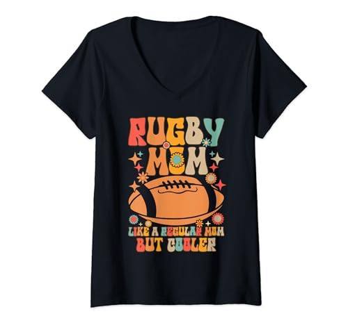 Rugby Mama wie eine normale Mutter, aber cooler weiblicher Rugby-Spieler T-Shirt mit V-Ausschnitt von Rugby Mom Female Rugby Player Gifts