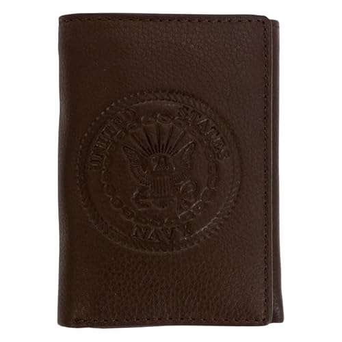 Rugged Rare Offiziell lizenzierte US Navy dreifach gefaltete Geldbörse aus echtem Leder, klassisch, handgefertigt, Braun und Schwarz (Braun) von Rugged Rare
