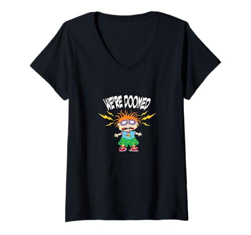 Damen Rugrats Chuckie We're Doomed Lightning Bolt Design T-Shirt mit V-Ausschnitt Damen Rugrats Chuckie We're Doomed Lightning Bolt Design T-Shirt mit V-Ausschnitt von Rugrats