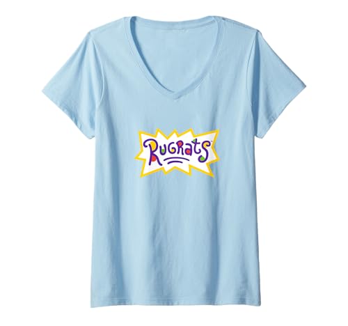 Damen Rugrats Colorful Logo Front T-Shirt mit V-Ausschnitt von Rugrats