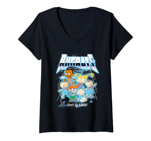 Damen Rugrats Don't Be a Baby Neon Lightning T-Shirt mit V-Ausschnitt von Rugrats