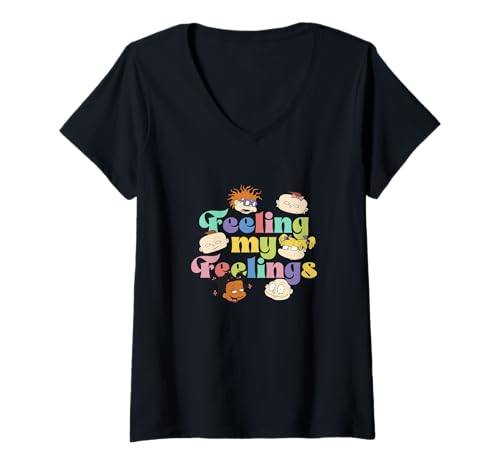 Damen Rugrats Feeling My Feelings Retro Groovy Typography T-Shirt mit V-Ausschnitt Damen Rugrats Feeling My Feelings Retro Groovy Typography T-Shirt mit V-Ausschnitt von Rugrats