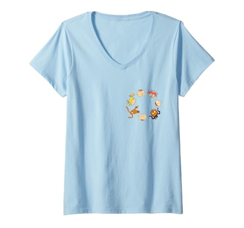 Damen Rugrats Friends Character Faces Circle Left Chest T-Shirt mit V-Ausschnitt von Rugrats