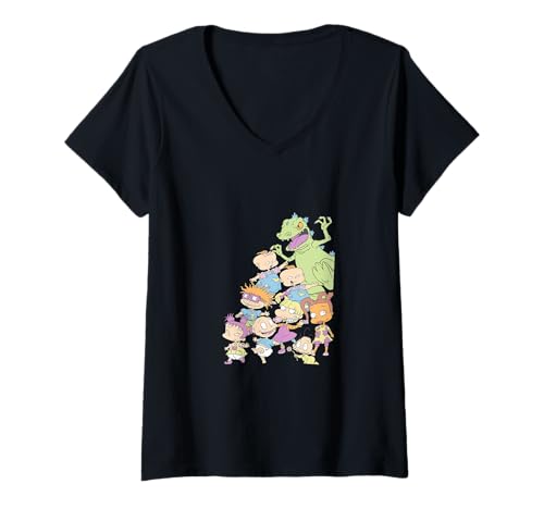 Damen Rugrats Full Cast With Reptar Soft Pastel Colors T-Shirt mit V-Ausschnitt von Rugrats