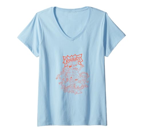 Damen Rugrats Group Outline With Reptar Neon Red Logo T-Shirt mit V-Ausschnitt Damen Rugrats Group Outline With Reptar Neon Red Logo T-Shirt mit V-Ausschnitt von Rugrats