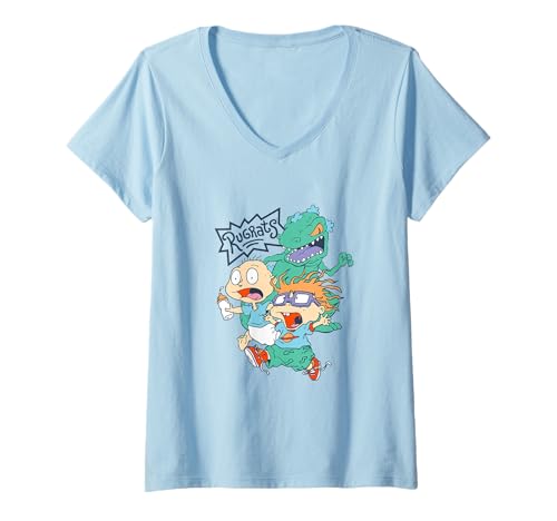 Damen Rugrats Reptar Chase Scene Run For It T-Shirt mit V-Ausschnitt von Rugrats
