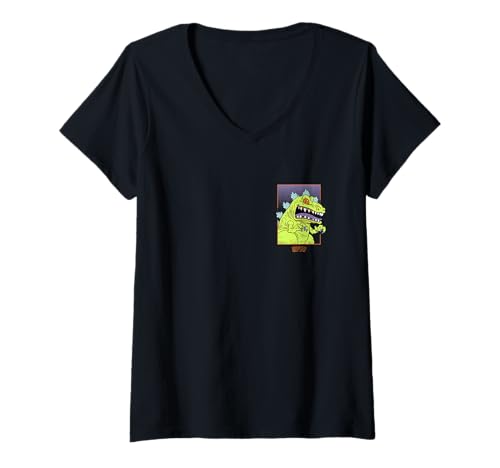 Damen Rugrats Reptar Green Dinosaur Left Chest T-Shirt mit V-Ausschnitt von Rugrats