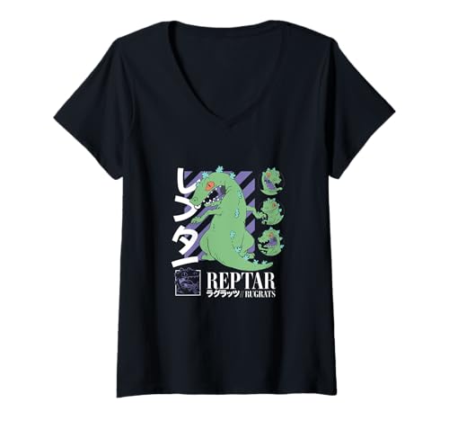 Damen Rugrats Reptar Manga Comic Style Kanji T-Shirt mit V-Ausschnitt Damen Rugrats Reptar Manga Comic Style Kanji T-Shirt mit V-Ausschnitt von Rugrats