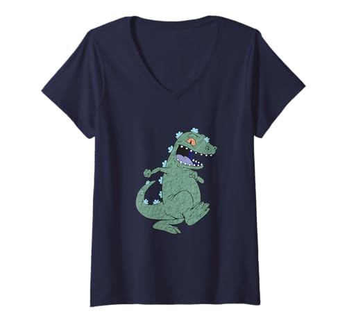 Damen Rugrats Reptar Walking Vintage Green Texture Art T-Shirt mit V-Ausschnitt Damen Rugrats Reptar Walking Vintage Green Texture Art T-Shirt mit V-Ausschnitt von Rugrats