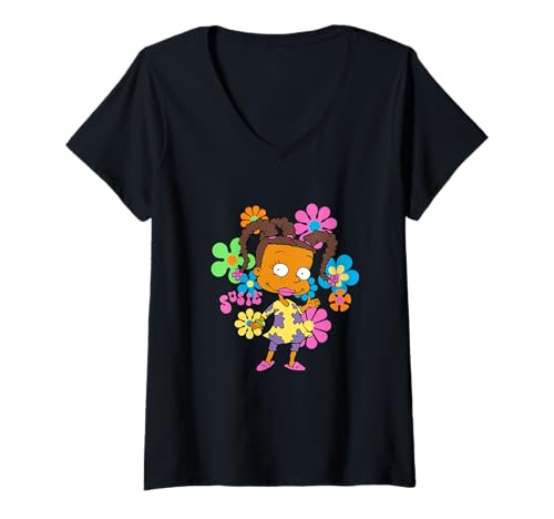 Damen Rugrats Susie With Bright Retro Flower Power Background T-Shirt mit V-Ausschnitt von Rugrats