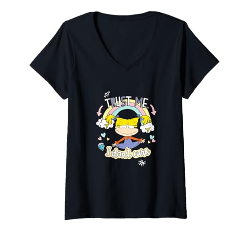 Damen Rugrats Trust Me I Don't Care Rainbow Vibes T-Shirt mit V-Ausschnitt von Rugrats