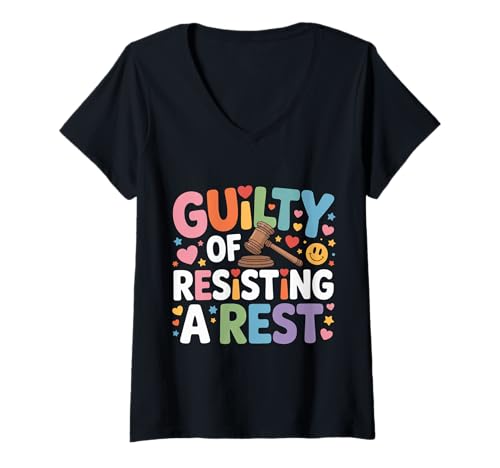 Damen Guilty Of Resisting A Rest Toddler Parenting Mom Dad --- T-Shirt mit V-Ausschnitt von Ruheloser Elternteil und Kleinkind Humor
