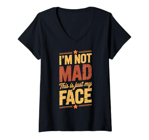 Damen I'm Not Mad This is Just My Face Introvertiert T-Shirt mit V-Ausschnitt von Ruhendes Gesicht Mürrisches Gesicht Sarkastisch
