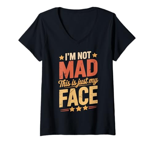 Damen I'm Not Mad This is Just My Face Introvertiert T-Shirt mit V-Ausschnitt von Ruhendes Gesicht Mürrisches Gesicht Sarkastisch