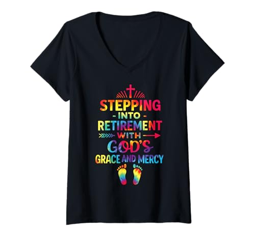 Damen Stepping Into My Retirement with God's Grace and Mercy T-Shirt mit V-Ausschnitt Damen Stepping Into My Retirement with God's Grace and Mercy T-Shirt mit V-Ausschnitt von Ruhestand Christlich Im Ruhestand Religiös Senior