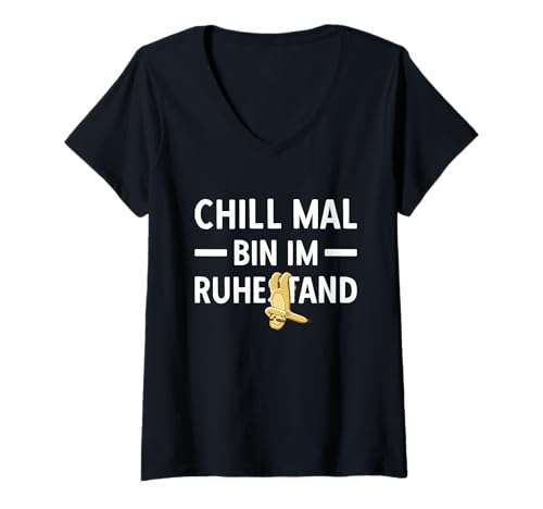 Damen Pensionierung Chill Mal Bin Im Ruhestand Rente T-Shirt mit V-Ausschnitt von Ruhestand Rentner Sprüche Für Oma Und Opa