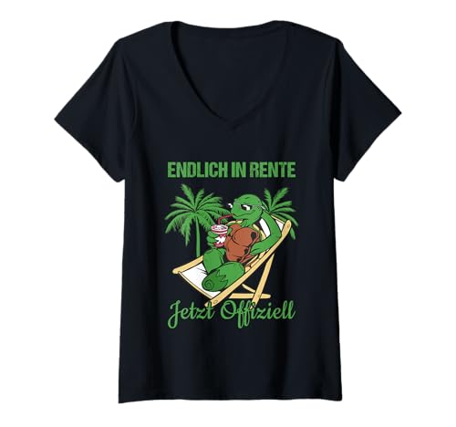 Damen Pensionierung Endlich in Rente Jetzt Offizielle Rente T-Shirt mit V-Ausschnitt von Ruhestand Rentner Sprüche Für Oma Und Opa