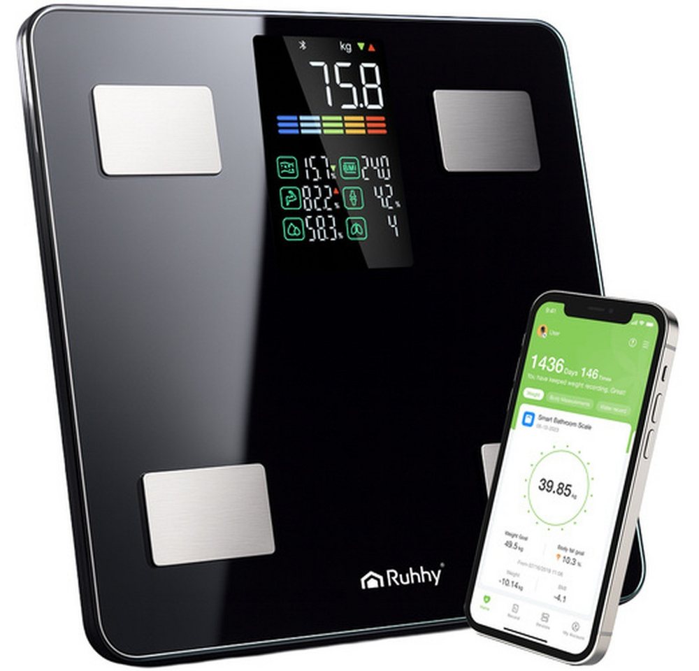 Ruhhy Personenwaage LCD-Personenwaage BMI-Analysewaage, Spar-Set, 1-tlg., elektronisch, Alter, Größe, Geschlecht und Aktivitätsniveau personalisieren von Ruhhy