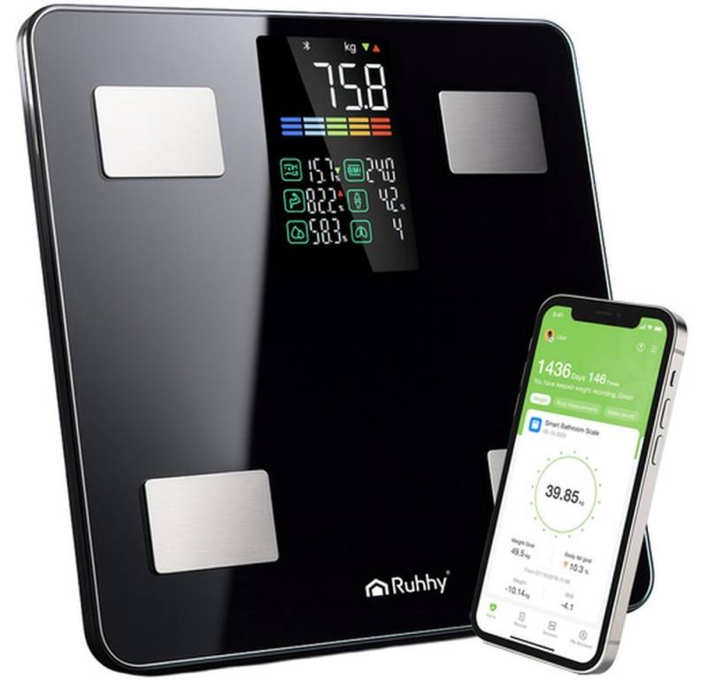Ruhhy Personenwaage LCD-Personenwaage BMI-Analysewaage, Spar-Set, 1-tlg., elektronisch, Alter, Größe, Geschlecht und Aktivitätsniveau personalisieren von Ruhhy