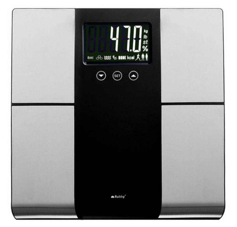 Ruhhy Personenwaage LCD-Personenwaage Körperwaage, Spar-Set, 4-tlg., praktisch einfach, Speicher für bis zu 10 Benutzer mit automatischer Zuordnung von Ruhhy