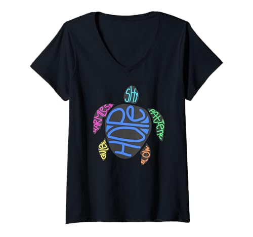Damen Hoffnung Schildkröte Langsam Ruhe Introvertiert Symbol T-Shirt mit V-Ausschnitt Damen Hoffnung Schildkröte Langsam Ruhe Introvertiert Symbol T-Shirt mit V-Ausschnitt von Ruhiger Geist Hoffnungsvoll Tierfreundlich