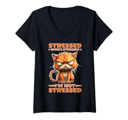 Damen Stressed Who's Stressed I'm Not Stressed Emotion Relief T-Shirt mit V-Ausschnitt Damen Stressed Who's Stressed I'm Not Stressed Emotion Relief T-Shirt mit V-Ausschnitt von Ruhiger oder chaotischer Stress Humor