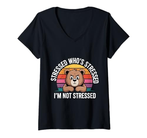 Damen Stressed Who's Stressed I'm Not Stressed Emotion Relief |- T-Shirt mit V-Ausschnitt Damen Stressed Who's Stressed I'm Not Stressed Emotion Relief |- T-Shirt mit V-Ausschnitt von Ruhiger oder chaotischer Stress Humor