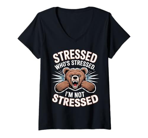 Damen Stressed Who's Stressed I'm Not Stressed Emotion Relief |- T-Shirt mit V-Ausschnitt Damen Stressed Who's Stressed I'm Not Stressed Emotion Relief |- T-Shirt mit V-Ausschnitt von Ruhiger oder chaotischer Stress Humor