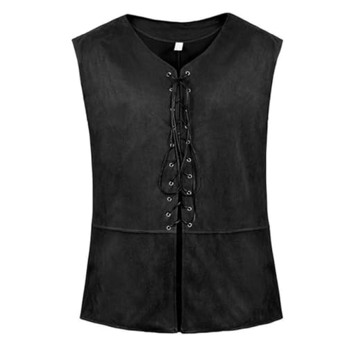 Mittelalterliche Weste für Herren, Vintage Renaissance V-Ausschnitt Schnürweste Kordelzug Piratenkostüm, ärmellose Retro Steampunk Wikingerweste Gothic Wildleder Piraten Top für Halloween Cosplay von RuiChy