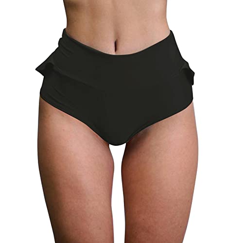 RuiGuio Damen High Waist Rüschen Butt Lifting Bauch Yoga Sport Shorts Stretchhose Pole Dance Hotpants Sommer Sport Kurz Hose Mini Bikini Plissee Fitness Shorts (Schwarz, M) von RuiGuio