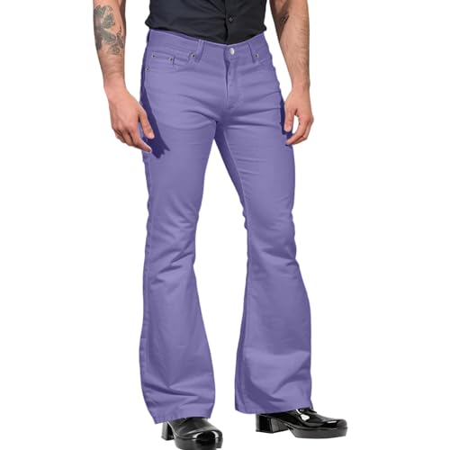 RuiGuio Herren Schlaghose 70er Jahre Karneval Disco Outfits Ausgestellte Hose Herren Schlaghose für F asching & Karneval Herren Schlaghose (Purple, XL) von RuiGuio