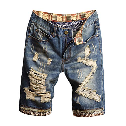 RuiGuio Shorts Große Größe Herren Jeans Shorts Slim Fit Männer D estroyed Vintage Shorts Sommer Denim Distressed Hosen (Blue-C, 32) von RuiGuio