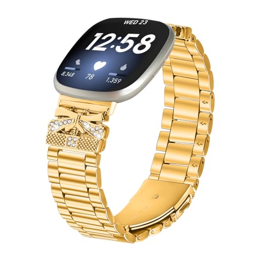 RuiRdot ArmBand Kompatibel mit Versa 3/ Sense/Versa 4/Sense 2, Einstellbare Ersatz Frauen Männer Edelstahlband (R03) von RuiRdot