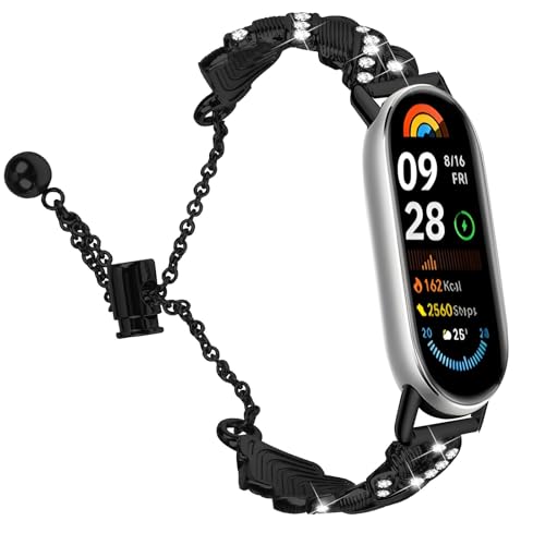 RuiRdot Bands Ersatz für Mi Band 8, Edelstahl Metall Frauen Armband Uhr Armband WatchBands für Mi Band 8 (R02) von RuiRdot