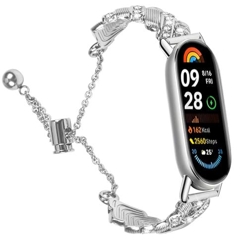 RuiRdot Bands Ersatz für Mi Band 9, Edelstahl Metall Frauen Armband Uhr Armband Band Band Bands für Mi Band 9 (R01) von RuiRdot