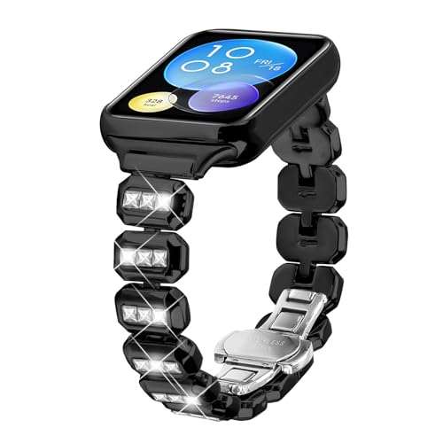 RuiRdot Kompatibel mit Mi Band 8 Pro Uhrenarmband, Edelstahlband Ersatz Bling Strass Armband für Mi Band 8 Pro (Black) von RuiRdot