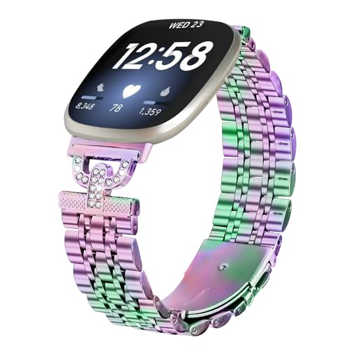 RuiRdot SmartWatch Band Kompatibel mit Versa 3 / Sense/Versa 4 / Sense 2, Einstellbare Ersatz Frauen Männer Edelstahlband (R06) von RuiRdot