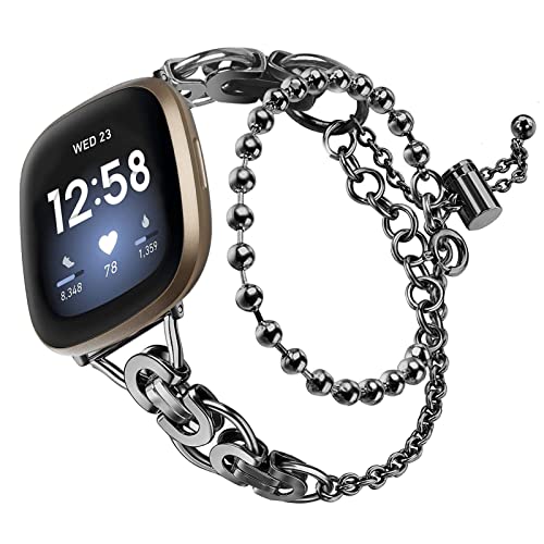 RuiRdot Uhrenarmbänder Für Versa 3, Edelstahl Metall Damen Armband Uhr Armband Mädchen Ersatzbänder für Versa 3/Sense (A02) von RuiRdot