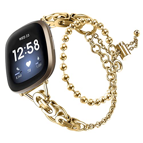 RuiRdot Uhrenarmbänder Für Versa 3, Edelstahl Metall Damen Armband Uhr Armband Mädchen Ersatzbänder für Versa 3/Sense (A03) von RuiRdot