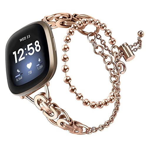 RuiRdot Uhrenarmbänder Für Versa 3, Edelstahl Metall Damen Armband Uhr Armband Mädchen Ersatzbänder für Versa 3/Sense (A04) von RuiRdot