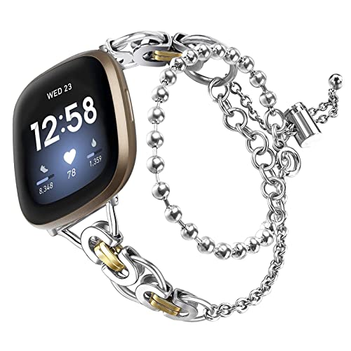 RuiRdot Uhrenarmbänder Für Versa 3, Edelstahl Metall Damen Armband Uhr Armband Mädchen Ersatzbänder für Versa 3/Sense (A06) von RuiRdot