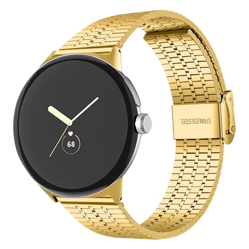 RuiRdot Uhrenarmbänder kompatibel mit Google Pixel 1 /Google Pixel 2 Metallband, Ersatzband für Frauen Männer Schlankes Edelstahl Verstellbares Accessoire Armbänder (Gold) von RuiRdot